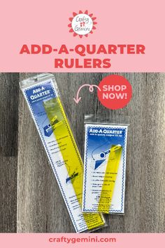 two yellow rulers with the words add - a - quarter rulers on them and an image