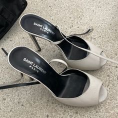 St Laurent White Leather Platform Heels Wrap Around St Laurent, Saint Laurent Paris, Saint Laurent Shoes, Shoes White, Pump Sandals, Platform Pumps, Platform Heels, Wrap Around, White Leather