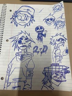 a notebook with some drawings on it and an image of the same character in different poses