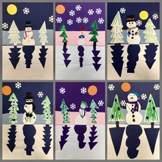 snowmen and trees made from construction paper