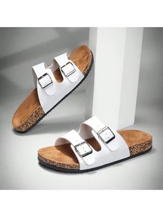 Cool and Comfy Cork Slides: Stylish Unisex Outdoor Sandals White Cork Open Toe Sandals, White Cork Sandals For Summer, White Cork Sandals For Spring, Cork Sandals For Beach In Summer, Summer Leather Footbed Sandals For Outdoor, Cork Sandals For Beach And Summer, Summer Beach Cork Sandals, Cork Footbed Sandals With Leather Footbed For Beach, Cork Sandals With Round Toe For Beach