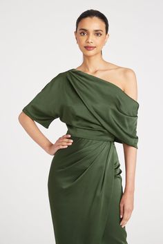 One Shoulder Drape Dress, Theia Couture, Draped Gown, Mob Dress, Faux Wrap Skirt, Drape Gowns, Fall Wedding Guest, Fall Wedding Guest Dress, One Shoulder Gown