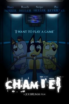 the poster for i want to play a game, featuring three cats and a dog