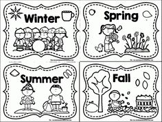 four winter and spring printables for kids to practice their writing skills, including the words