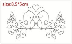 two birds are sitting on a branch with flowers and hearts in their beaks coloring page