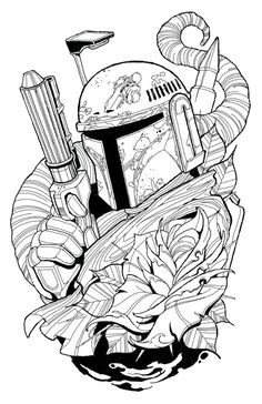 the star wars coloring page is shown in black and white, with an image of boba fett's helmet