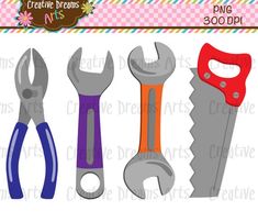 three wrenches and two pliers with the words creative dreams on them