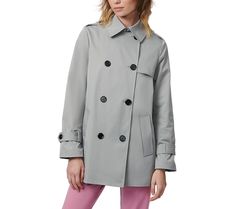 Embrace the changing seasons with this chic short double-breasted trench coat. Designed with attention to detail, this coat features stylish epaulettes on the shoulders, belts on the cuffs, and two front welt pockets. From Bernardo. Grey Goose, Double Breasted Trench Coat, Customer Experience, Changing Seasons, Welt Pockets, Stand Collar, Vest Jacket, Double Breasted, Belts