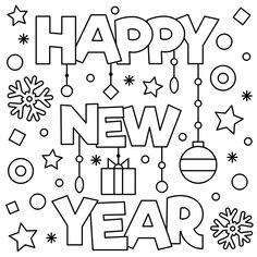 happy new year coloring pages for kids to print and color with the words happy new year