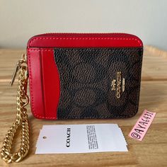 100% Authentic Brand New With Tags Comes In Original Packaging Cw883 Signature Zip Card Case Walnut/Bold Red And Gold Hardware 4 1/8” L X 3 1/4” H Cardholder Wallet Coach, Red Coach Wallet, Baby Pool, Coach Wallet, Red And Gold, Card Case, Wallets For Women, Coach Bags, 4 H