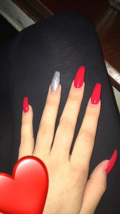 Ballerina Style Nails, Red Coffin Nails, Grad Nails, Red Coffin, Uñas Ideas, Glitter Nails Acrylic, Graduation Nails, Acrylic Nail Set, Red Acrylic Nails