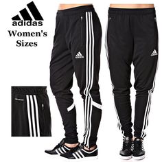 the adidas women's pants are black with white stripes