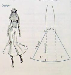 a drawing of a woman's dress and hat with measurements for the bottom part