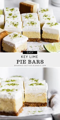 key lime pie bars are stacked on top of each other and ready to be eaten