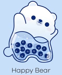 a polar bear with bubbles in it's stomach and the words happy bear above it