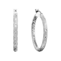 Stunning Sterling Silver HoopsStep up your style game with these sleek and elegant sterling silver diamond cut click-top hoops. Handcrafted with intricate diamond cutting, these hoops sparkle and shine brilliantly, making them a perfect addition to your jewelry collection. Available in sizes of 30mm, 40mm, and 50mm, these hoops are designed to suit a variety of styles and occasions. The high-quality sterling silver used in the crafting of these hoops is rhodium-plated for enhanced durability and to prevent tarnishing.Distinctive FeaturesThese diamond cut hoop earrings feature a secure click-top closure, ensuring comfortable wear throughout the day. The handcrafted diamond cutting not only adds a sparkling touch but also elevates the overall elegance of the hoops. With rhodium-plated sterli Jewelry Bracelets Silver, Sam's Club, Buying Diamonds, Sterling Silver Hoops, Silver Hoops, Silver Diamonds, Diamond Cut, Silver Bracelets, Rhodium Plated