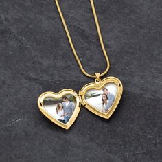 PERSONALIZE THIS GIFT WITH A NAME OR SMALL MESSAGE ON THE BACK This personalized gold heart locket necklace is sure to put a huge smile on her face for any special occasion. Inside this pendant necklace gold, you'll find two slots where you can place pictures or notes for the wearer to keep close to their heart. This gold locket necklace features ornate, engraved decoration on the front, as well as an engraved single initial on the back. Made of stainless steel with a gold finish, you won't have Valentine's Day Gold Customizable Locket Necklace, Customizable Gold Locket Necklace For Valentine's Day, Customizable Locket Necklace For Valentine's Day, Valentine's Day Customizable Locket Necklace, Gold Heart Locket Necklace, Gold Heart Locket, Gold Locket Necklace, 50th Anniversary Gifts, Gift Valentines Day