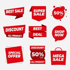 red sale tags and stickers with discount