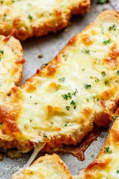 cheesy bread with melted cheese and parsley