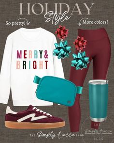 Simply Becca Simply Becca, Fashion Tennis Shoes, Christmas Clothing, Outfit Styling, Casual Fridays, Fall Leggings, Christmas Clothes, Fashion Leggings, Holiday Style