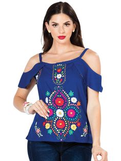 Mexican Artisanal Embroidered Blouse 100% Cotton Blue Classic Mexican Design Blouse Made in Mexico  by our Artesanos Does not include Accessories Handmade Blouse, Father Son Shirts, Mexican Fashion, Mexican Blouse, Design Blouse, Western Women, Mexican Designs, Mexican Party, Summer Blouses