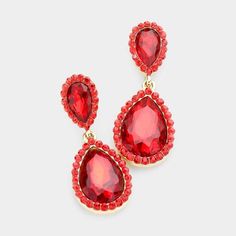 Red Rhinestone Trim Teardrop Dangle Earrings by BLUE ICE Bridal Jewellry, Teardrop Dangle Earrings, Rhinestone Trim, Red Rhinestone, Live Lokai Bracelet, 6 Inches, Gemstone Rings, Dangle Earrings, Prom