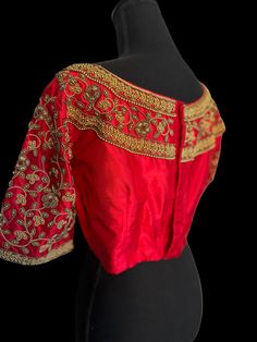 Red Hand Embroidered pure silk blouses USA Blouse size 36 -42/44 - pure velves blouses - color : Ref. These well made blouses are perfectly lined - padded - with back ties - hand embroidered with gemstones - to pair with any kanjivaram / patola or raw silk sarees . Hand embroidered beauties / glorified look to any saree. Red Saree Blouse With Zari Work, Red Embroidered Top For Wedding And Festive Occasions, Traditional Red Embroidered Top With Zari Work, Red Dola Silk Blouse With Zari Work, Semi-stitched Red Unstitched Blouse Piece, Red Semi-stitched Blouse With Resham Embroidery, Red Traditional Drape Blouse With Zari Work, Semi-stitched Red Top With Resham Embroidery, Red Semi-stitched Unstitched Blouse Piece