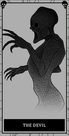 the devil tarot card is shown in black and white