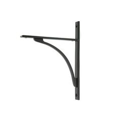 a black metal shelf bracket on a white wall