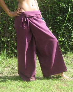 Wrap Yoga Pants Thai Fisherman Pants Wide Leg Pants Unisex Thai Pants Men Meditation Pants Maternity Baggy Purple Cotton Pants, Baggy Purple Long Pants, Purple Baggy Cotton Pants, Purple Cotton Wide Leg Pants With Pockets, Purple Wide Leg Cotton Pants With Pockets, Summer Wide Leg Purple Harem Pants, Purple Wide Leg Harem Pants For Summer, Summer Purple Wide Leg Harem Pants, Purple Full-length Cotton Pants