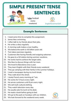 Simple Present Tense Sentences (50 Examples) Simple Present Tense Sentences, Present Tense Sentences, English Language Learning Activities, Grammar Tenses, Tenses Grammar, Sentence Examples