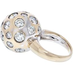 Capture attention with our dazzling 18K Yellow Gold High Polish Modern Diamond Set Gold Ball Ring. This contemporary piece is a must-have for any woman who wants to make a bold statement while strolling around town. Crafted with meticulous attention to detail, this ring features burnish set diamonds that are securely mounted without any prongs. Rest assured, it will never scratch your finger or catch on your clothes.The design of this ring is truly unique and fun, reminiscent of a disco ball. It Diamond Birthstone, Contemporary Ring, Tennis Necklace, Modern Ring, Diamond Set, Diamond Design, Disco Ball, Eternity Bands, Estate Jewelry