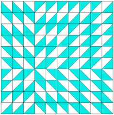 a blue and white quilt pattern with diagonals on the top, one half has been cut