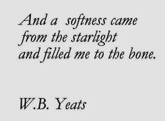 a quote from w b yeats that says, and a softness came from the starlight and filled me to the bone