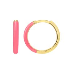 "7/16\" 11mmx2mm Neon Pink Enamel Hoop Earrings Real 14K Yellow Gold *Metal: Real 14K Gold (Properly Stamped, 14K) *Condition: Brand New *Finish: Polished *Average Weight: 1.60 grams *Length: 11mm = 7/16\" *Width: 2mm = 1/16\" *Clasp/Bail: Hinge  All of our items are brand new and are shipped with a gift box." Pink Round Huggie Earrings, Earrings Real, Bangle Ring, Hoop Earring Sets, Average Weight, Pink Enamel, Gold Enamel, Jewelry Earrings Hoops, Elegant Earrings