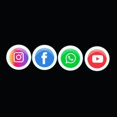 four different colored social icons on a black background, including one with an instagram button