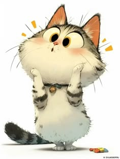 a cartoon cat is standing up with his hands in the air and eyes wide open