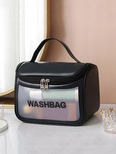 Preto  Collar  PVC   Embellished   Armazenagem & Organização Clear Makeup Bags, Make Up Organiser, Travel Bag Organization, Portable Bag, Travel Storage Bag, Toiletries Organization, Beauty Case, Wash Bag, Travel Storage