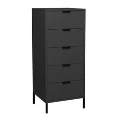 a tall black dresser with five drawers