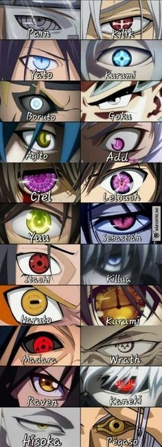 anime eyes with different colors and shapes