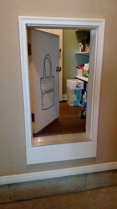 an open door with a bag drawn on it