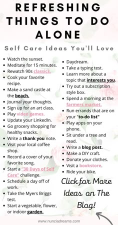 Refreshing Things To Do Alone (Self-Care Ideas You'll Love) Things To Do Alone, Self Care Bullet Journal, Lose 40 Pounds, Positive Self Affirmations, Workout Humor, Self Care Routine