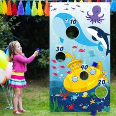 PRICES MAY VARY. Ocean theme party decoration: this ocean themed party game banner is printed with cute animals patterns, such as whale, dolphin, octopus, suitable for indoor and outdoor party decoration, adds more memory at your ocean theme party Fun ocean theme party game: dolphin toss game set is great for adults, it can train and promote hand eye coordination, team spirit and basic math skills while playing this fun game; Great for party, indoor and outdoor group activities Material and size Ocean Party Decorations, Ocean Theme Party Decorations, Octopus Party, Whale Party, Dolphin Party, Indoor Birthday, Game Banner, Ocean Theme Party, Underwater Theme