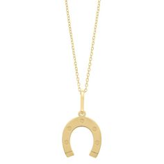 "Crafted from brilliant 14k gold, this horseshoe necklace is a fortunate find. Crafted from brilliant 14k gold, this horseshoe necklace is a fortunate find. Chain length: 18 in. + 2-in. extender Chain type: cable Metal: 14k gold Finish: diamond-cut, polished, textured Packaging: boxed Please note, due to the high value of this item, a signature may be required upon delivery. Size: 18"". Color: Yellow. Gender: female. Age Group: adult." Classic Yellow Gold Necklaces For Good Luck, Classic Yellow Gold Horseshoe Jewelry, Classic Horseshoe Gold Necklace, Gold Horseshoe Necklace For Good Luck, Elegant Yellow Gold Horseshoe Necklace, Formal Gold Horseshoe Necklace, Gold Horseshoe Necklace For Formal Occasions, Textured Packaging, Horseshoe Necklace Gold