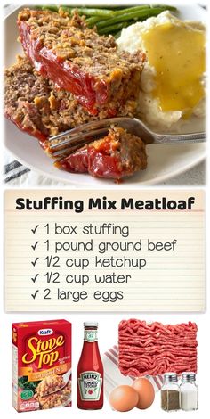 meatloaf recipe on a plate with ingredients to make it look like meatloaf