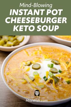 a bowl of instant pot cheeseburger keto soup