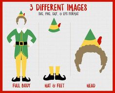 three different types of elf hats and feet