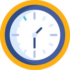 a blue and yellow clock with the time at 11 00 pm on it's face