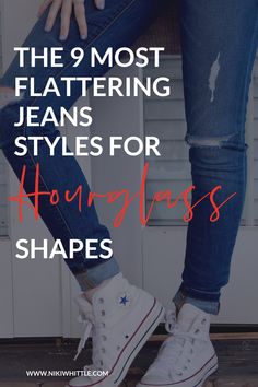 If you struggle to find jeans to fit your hourglass curves this article will give you 5 tips for buying jeans that fit and don't gape at the back of the waistband share the key things to look for in jeans that flatter an hourglass shape, and show you the most flattering jeans styles for hourglass women #jeans #denim #hourglassshape #curvy #bodyshape #bodytype #flattering #shoppingtips #bodyshapes Jeans For Hourglass Shape, Hourglass Body Shape Outfits, Body Type Quiz, Hourglass Figure Outfits, Hourglass Fashion