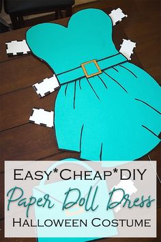 an easy paper doll dress made out of construction paper with the words easy cheap diy paper doll dress halloween costume